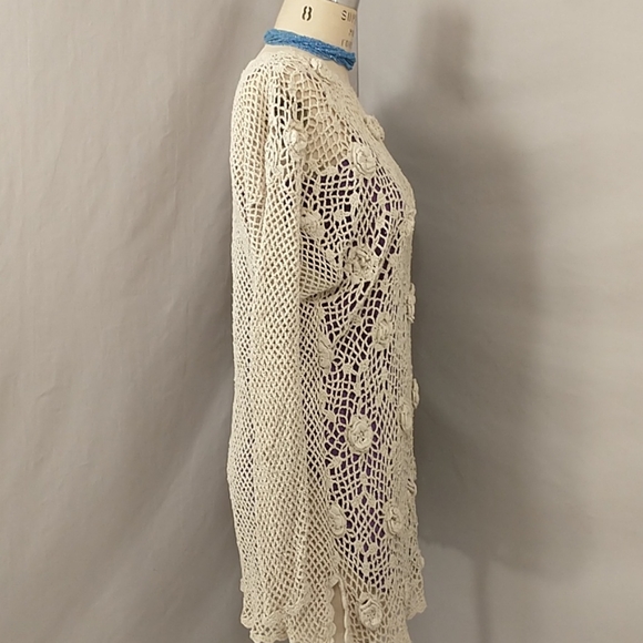 Silk Crochet Natural Cover up Tunic Top Sexy Neutral L Cream Neutral Washable - Picture 3 of 11